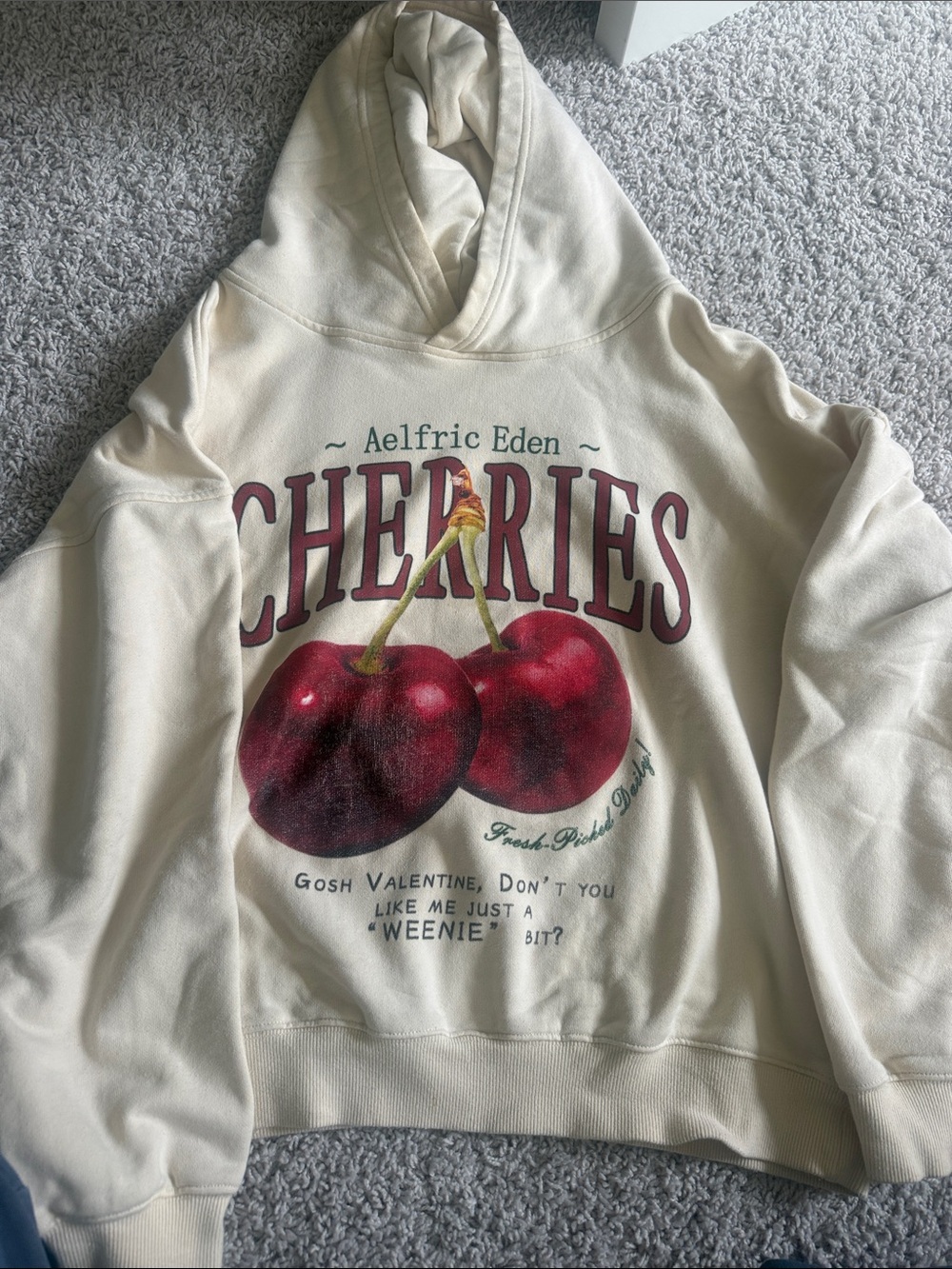 Aelfric Eden Cream Hoodie with Red Cherry Graphic